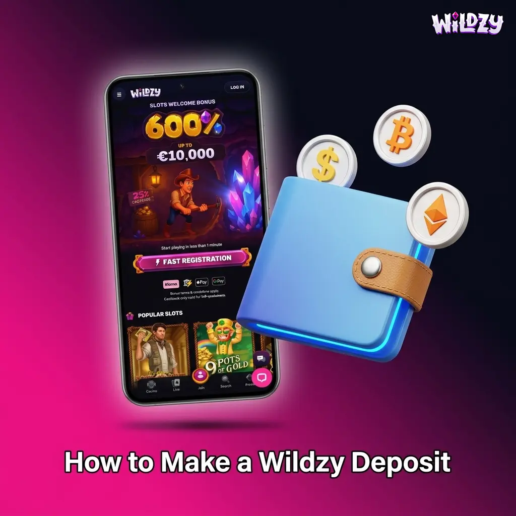 Wildzy casino deposit guide showing cashier section with AUD payment options and transaction confirmation steps