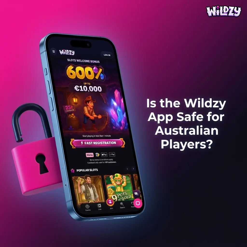 Wildzy app secure download for Australian players with 256-bit SSL encryption protecting personal and financial data