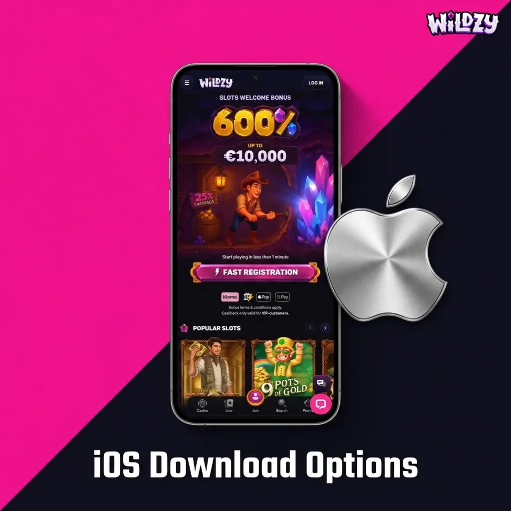 iOS download options for Wildzy app via App Store or Safari Web App on iPhone and iPad